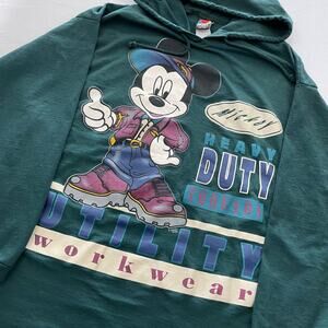 VTG 90s Mickey Unlimited Jerry Leigh Green Hoodie size L Utility Streetwear 1488